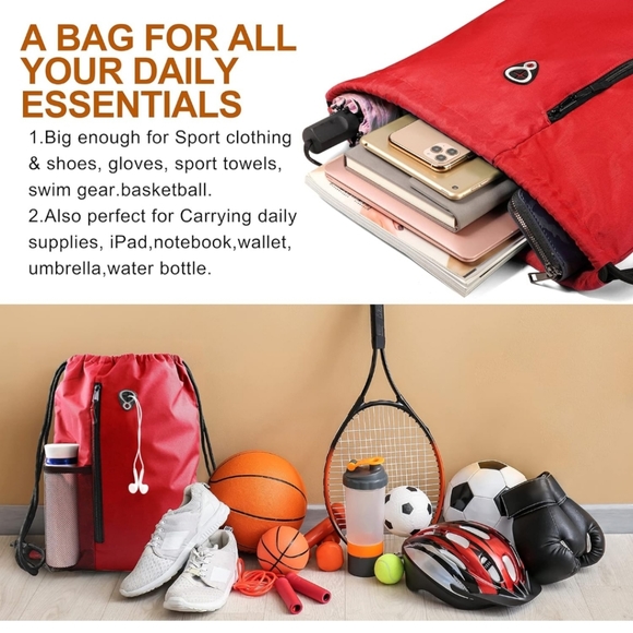 Drawstring Backpack Sports Gym Bag, NEW - Picture 3 of 9